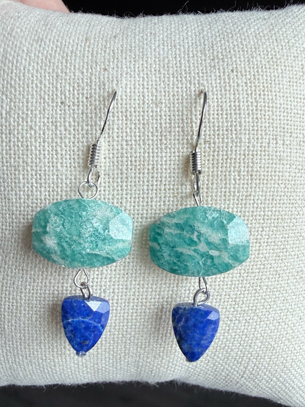 Shimmering amazonite and lapis earrings - teal blue sterling silver Pita Dewar